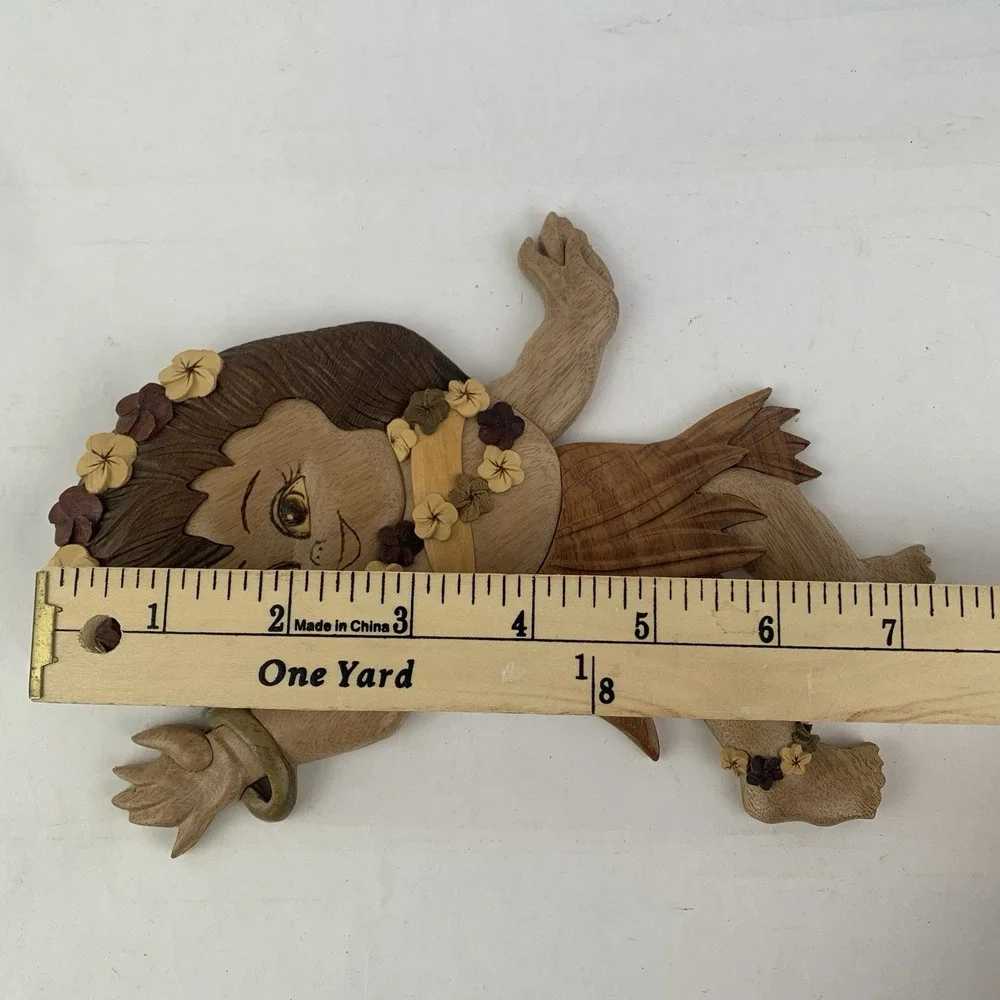 VTG Hawaiian Hula Girl Wood Carving Wall Art Tiki Bar Polynesian Intarsia Decor